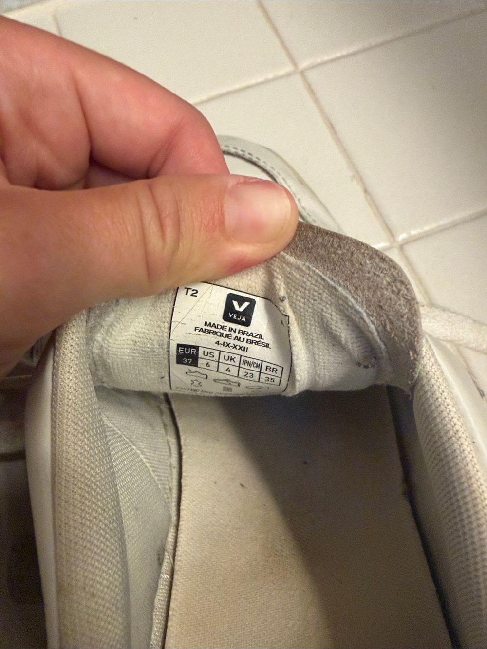 Veja Women’s V-12 Sneaker- White with Light Blue Accents - Picture 5 of 6